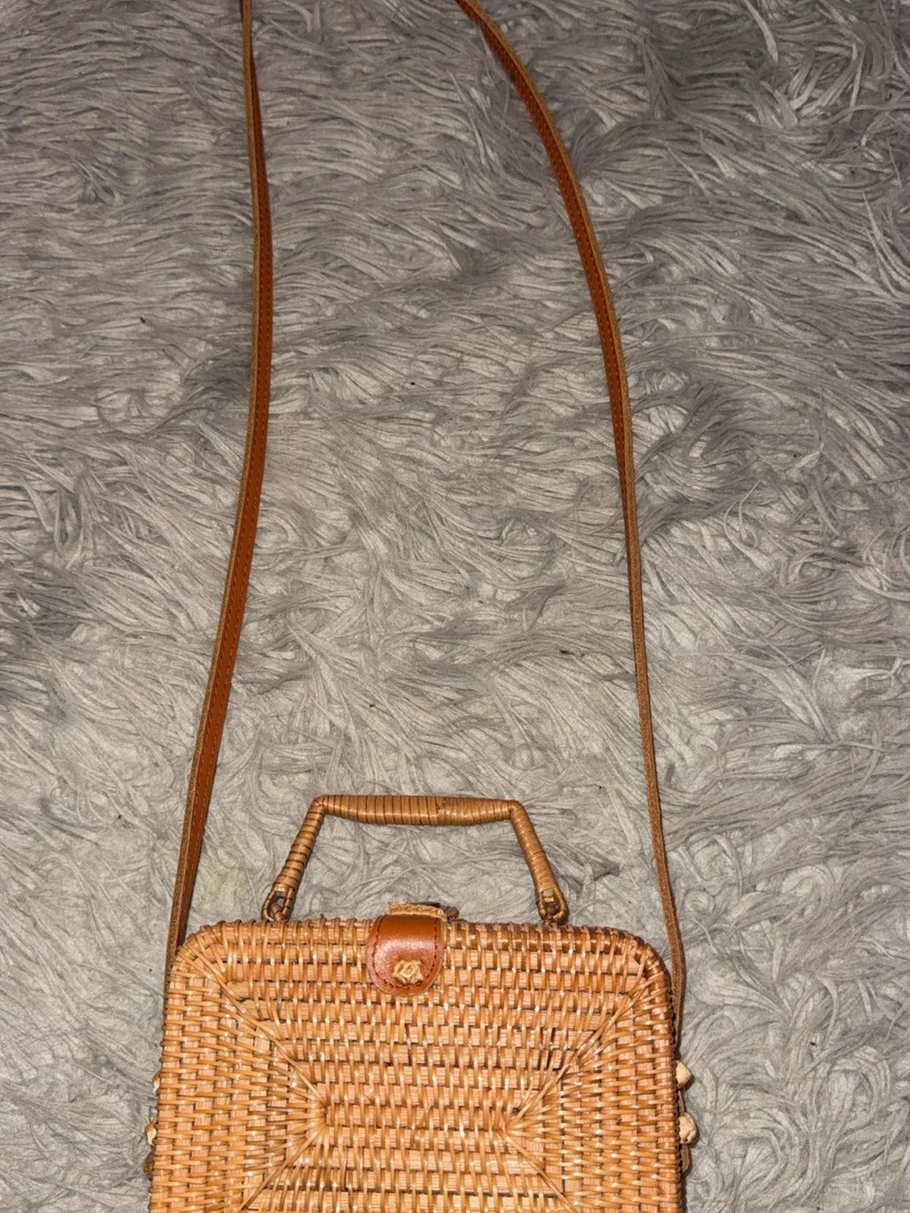 Woven Rattan Crossbody Bag in Tan